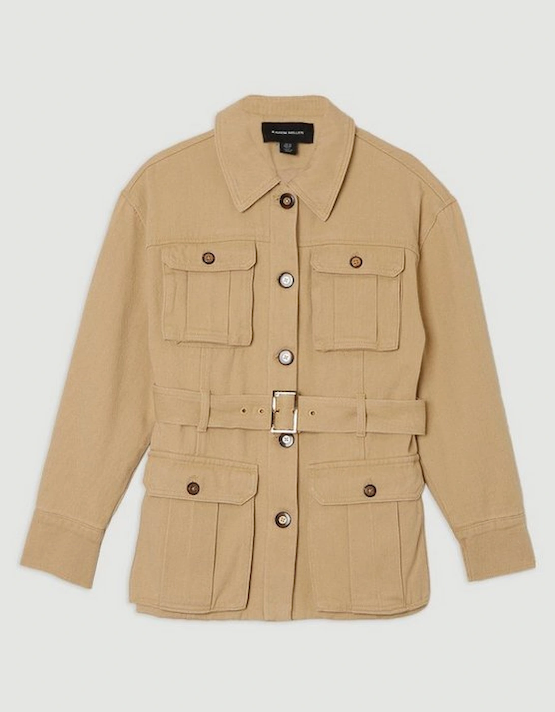 Denim Pocket Detail Belted Safari Jacket