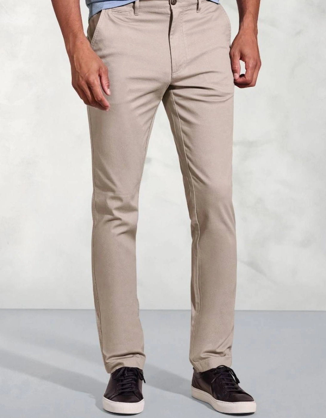 Men's Tailored Fit Brosnan Sand Textured Stretch Cotton Chinos Sand, 4 of 3