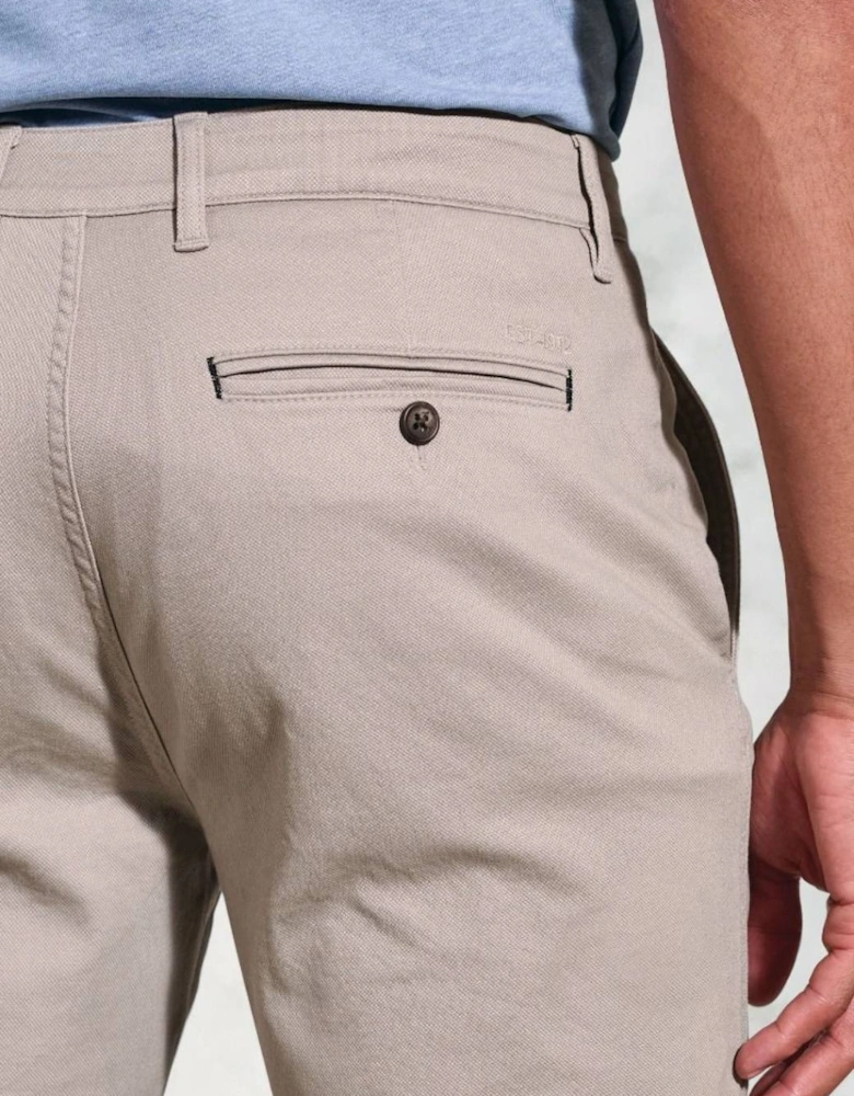 Men's Tailored Fit Brosnan Sand Textured Stretch Cotton Chinos Sand