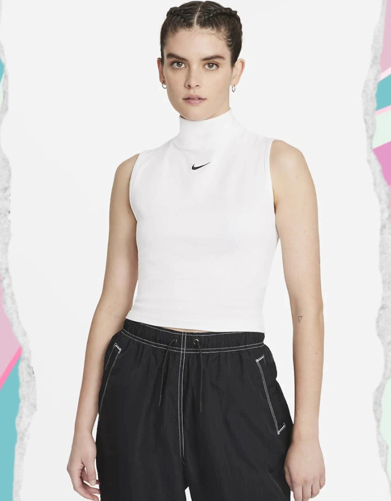 Women's White Essential Mock Neck Tank Top