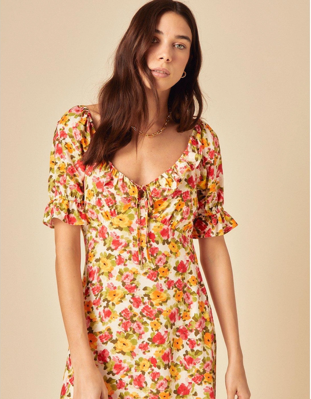 Rye Floral Midi Dress - Orange