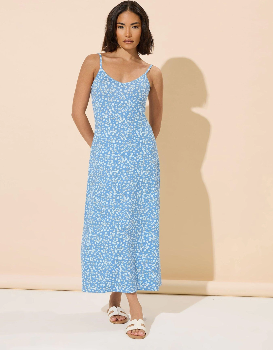 Petite Midi Strappy Ditsy Dress - Blue, 2 of 1