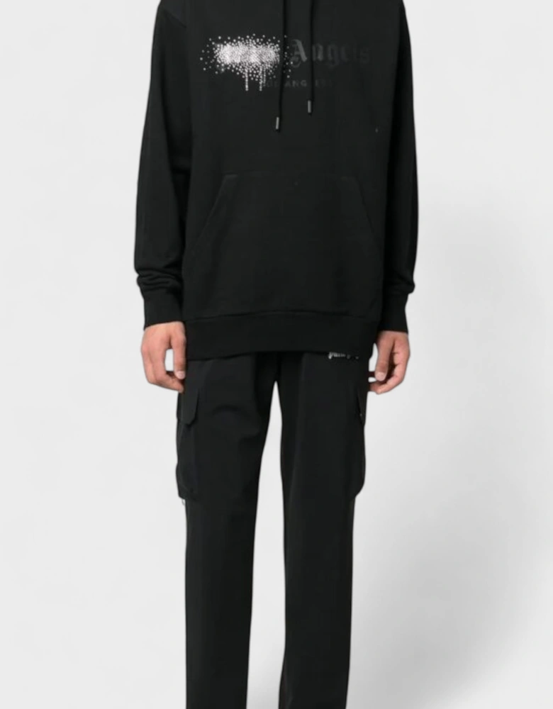 Rhinestone Sprayed Hoodie Black