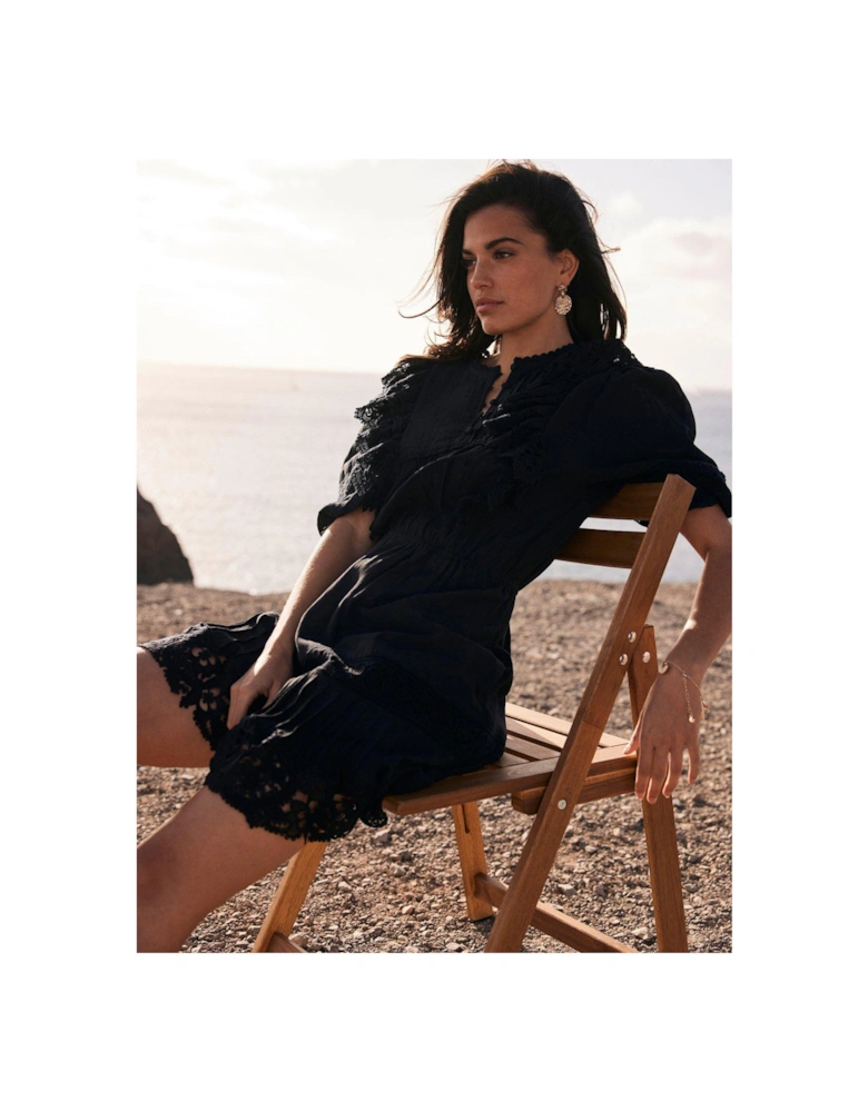 Lace Ruffle Mini Dress - Black