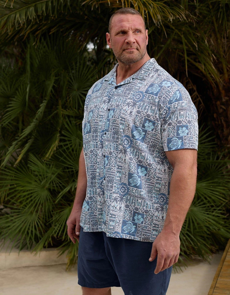 Seersucker Turtle Short Sleeve Shirt - Blue