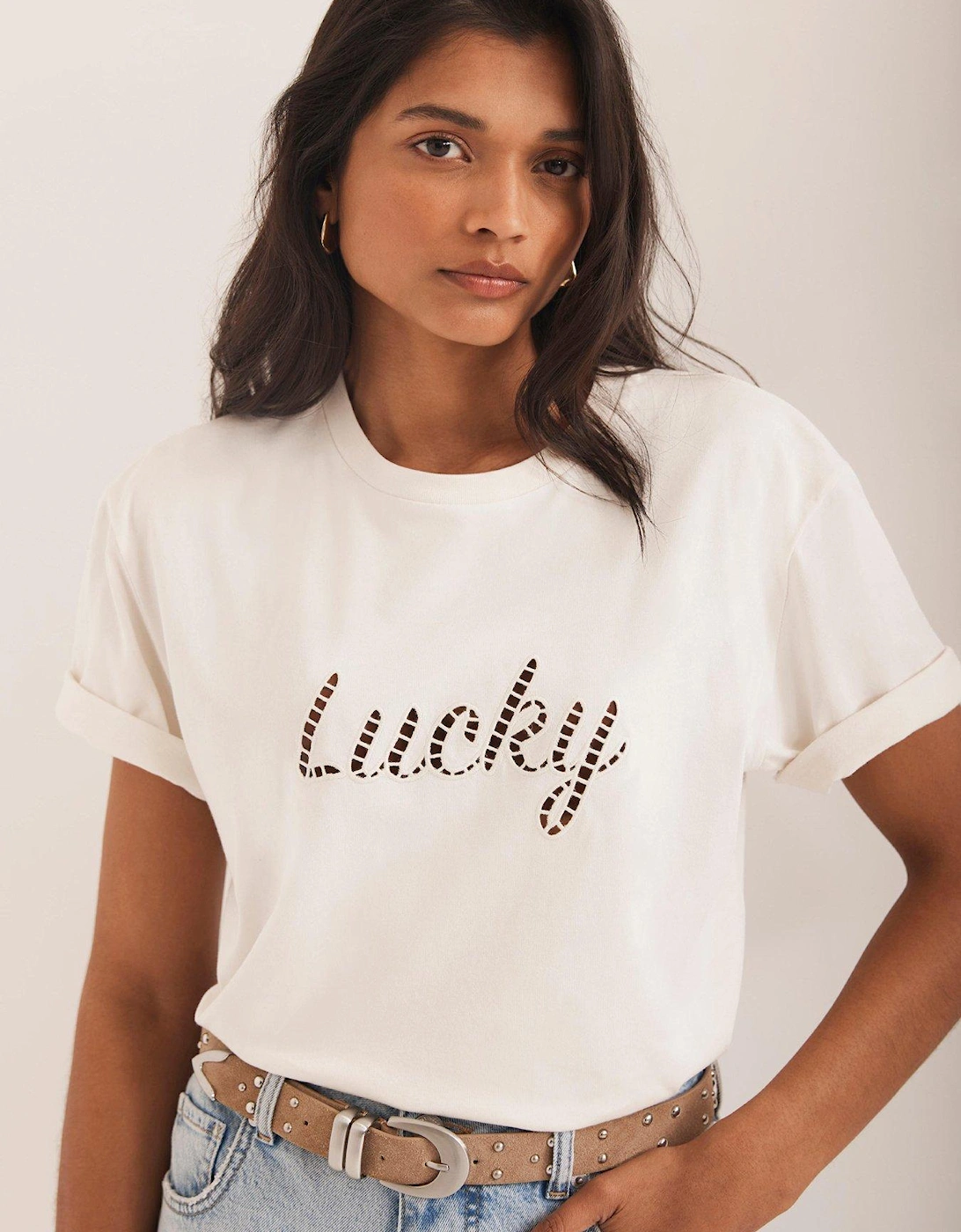 Cream Eyelet Graphic T-shirt, 2 of 1