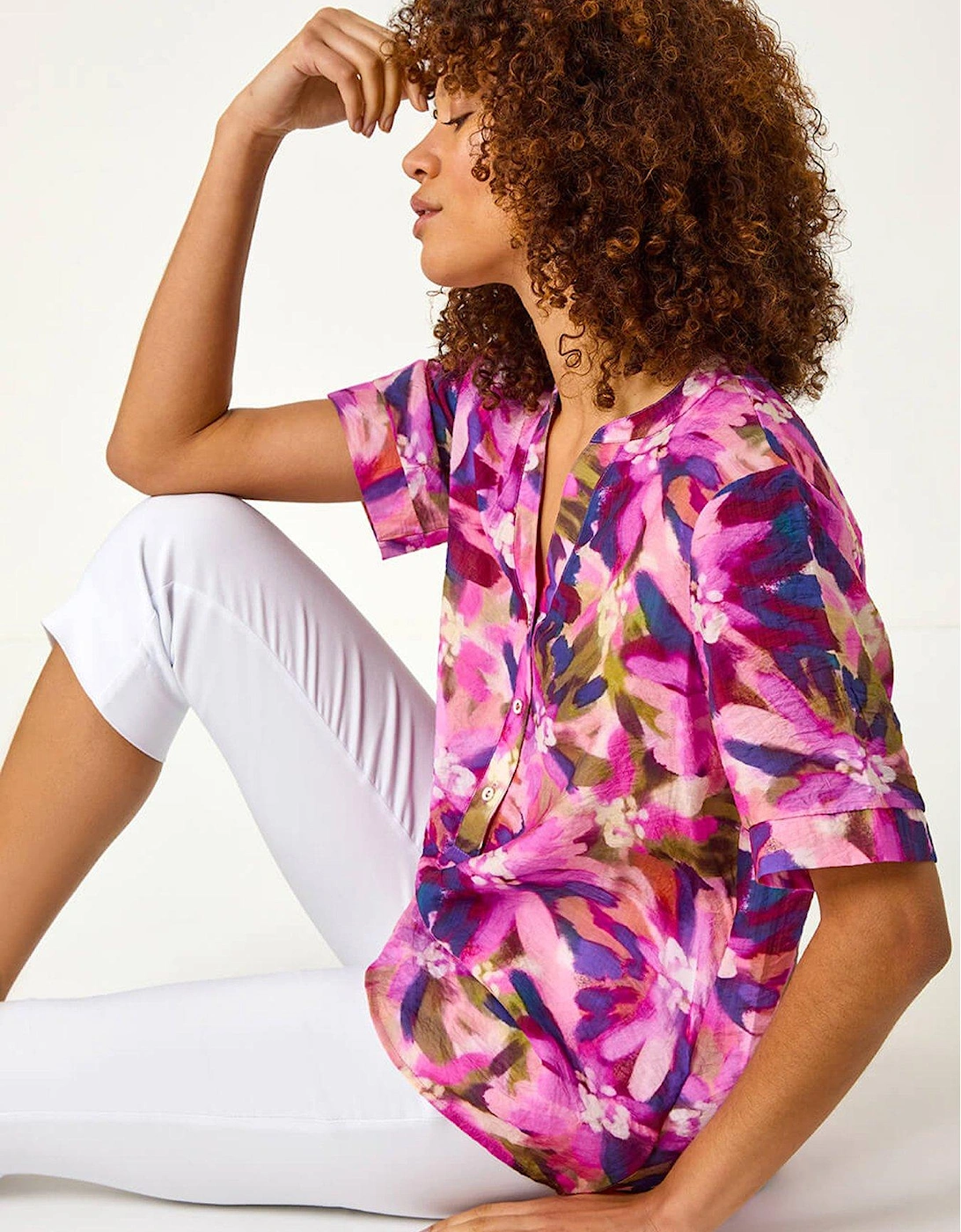 Floral Print V-neck Top - Purple, 2 of 1