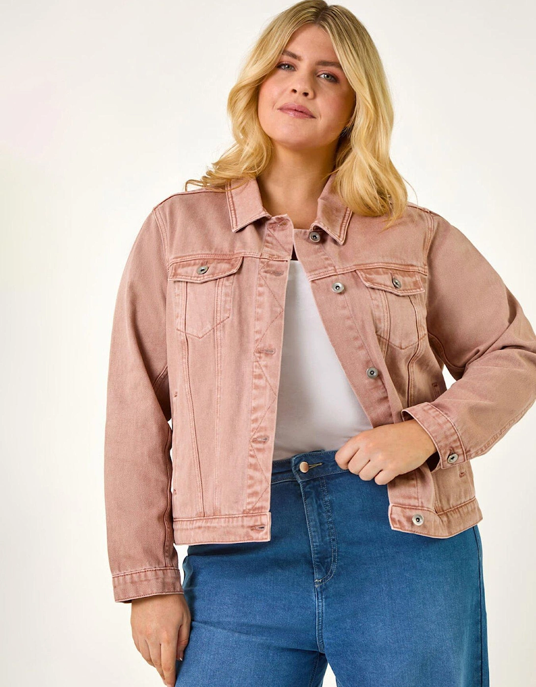 Curve Mid Wash Denim Jacket - Rose, 2 of 1