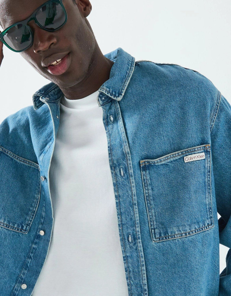 Relaxed Denim Long Sleeve Shirt - Blue