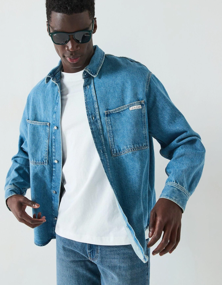 Relaxed Denim Long Sleeve Shirt - Blue