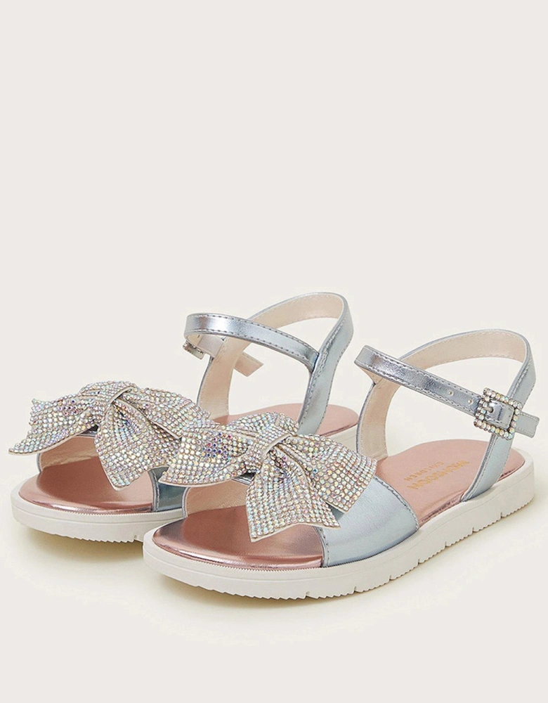 Girls Rhinestone Bow Metallic Sandals - Multi