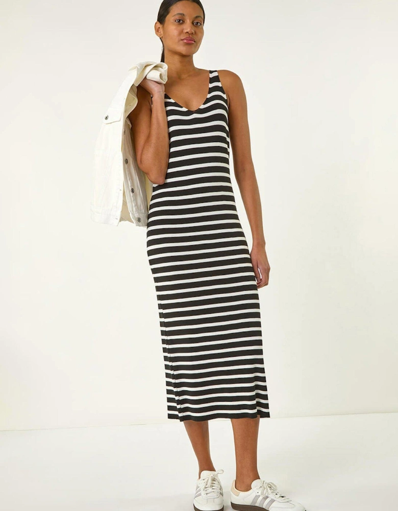 Stripe Knitted Midi Dress - Black