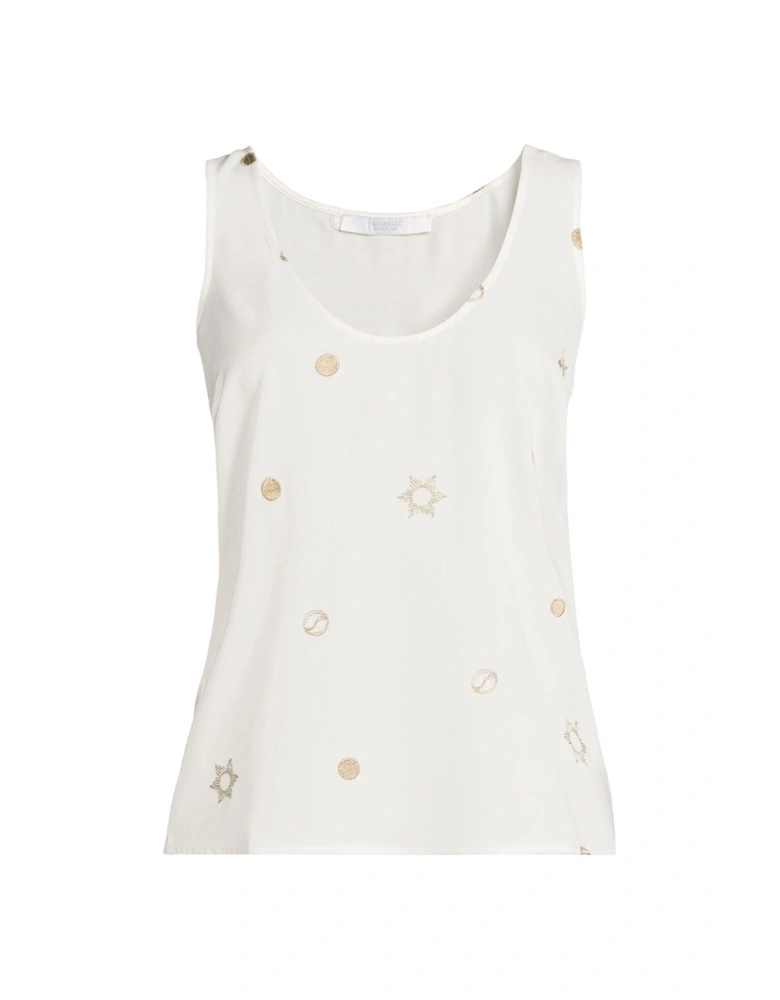 Woven Sun & Moon Fabric Loose Tank - White