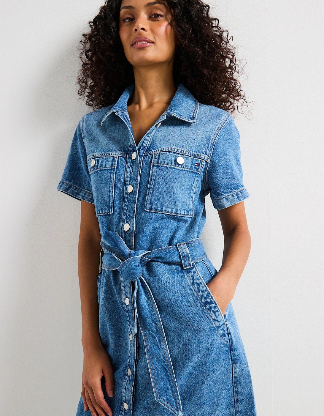 Denim Belted Mini Dress - Blue