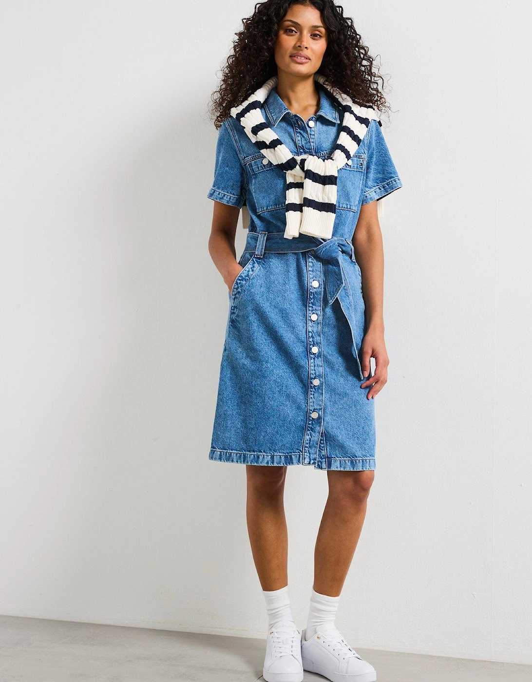 Denim Belted Mini Dress - Blue