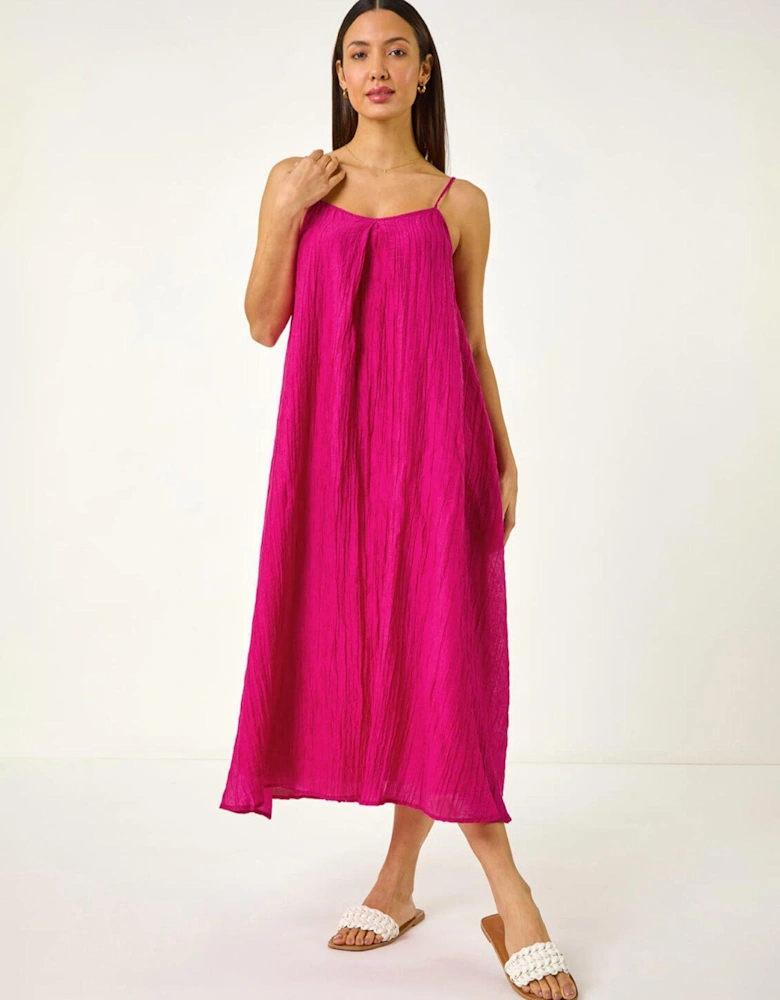 Textured Pleat Midi Dress - Fuchsia