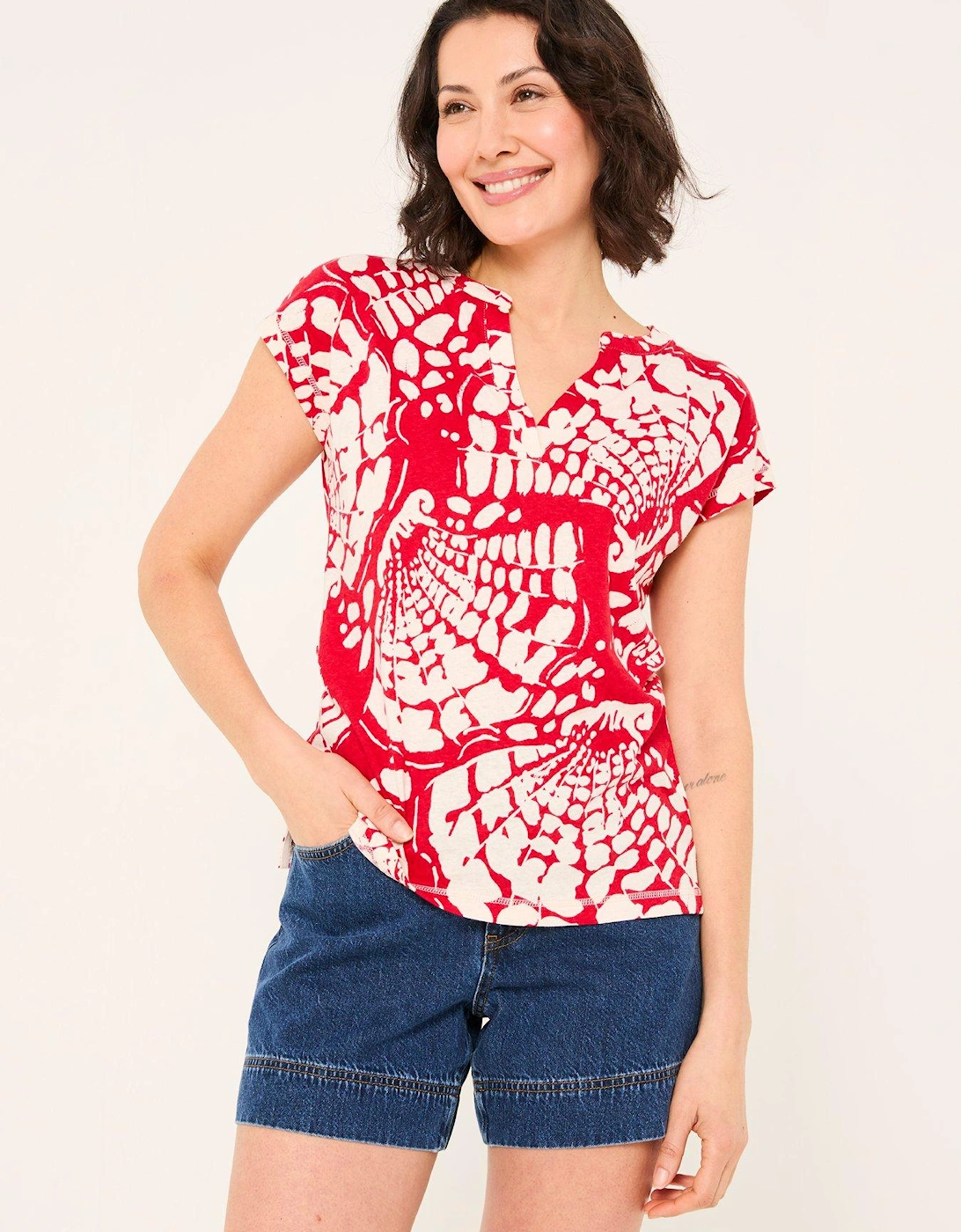 Monogram Linen Top - Red, 2 of 1