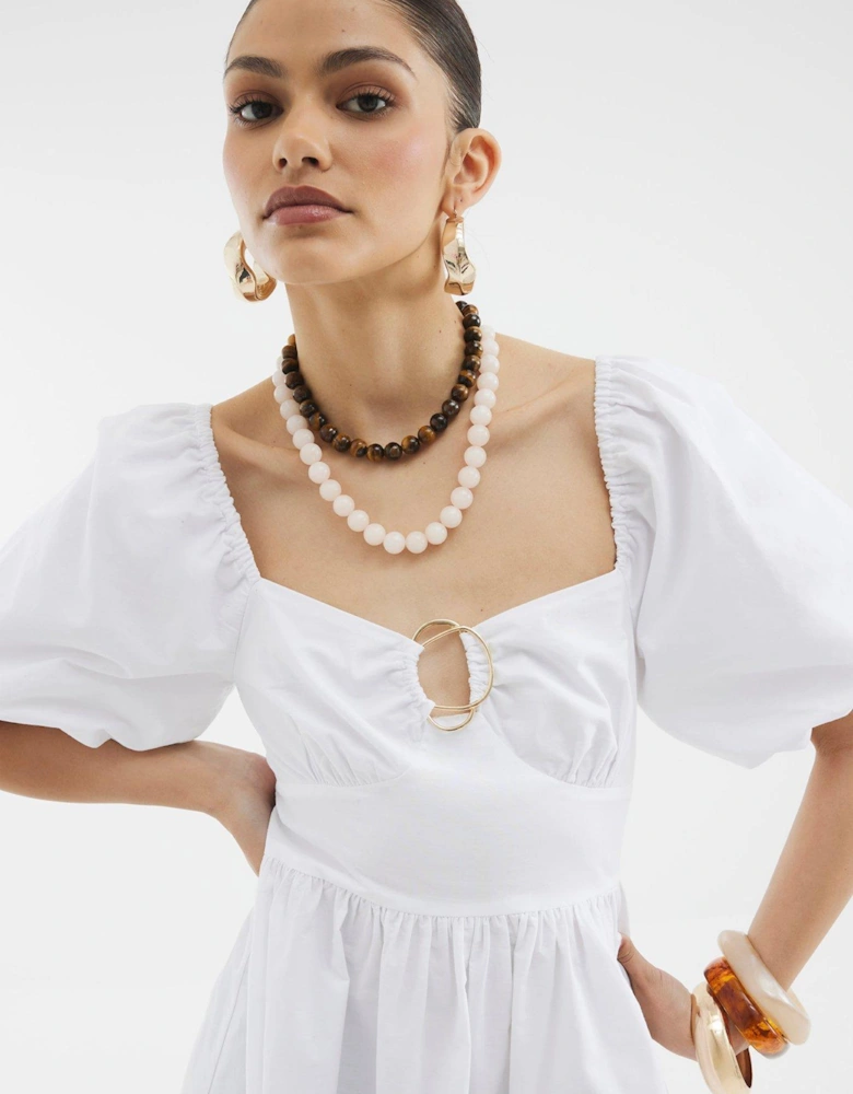Short Sleeve Poplin Trim Detail Mini - White