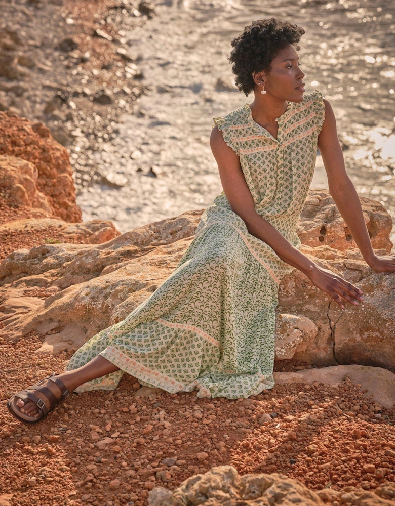Jayla Woodblock Maxi Skirt - Green