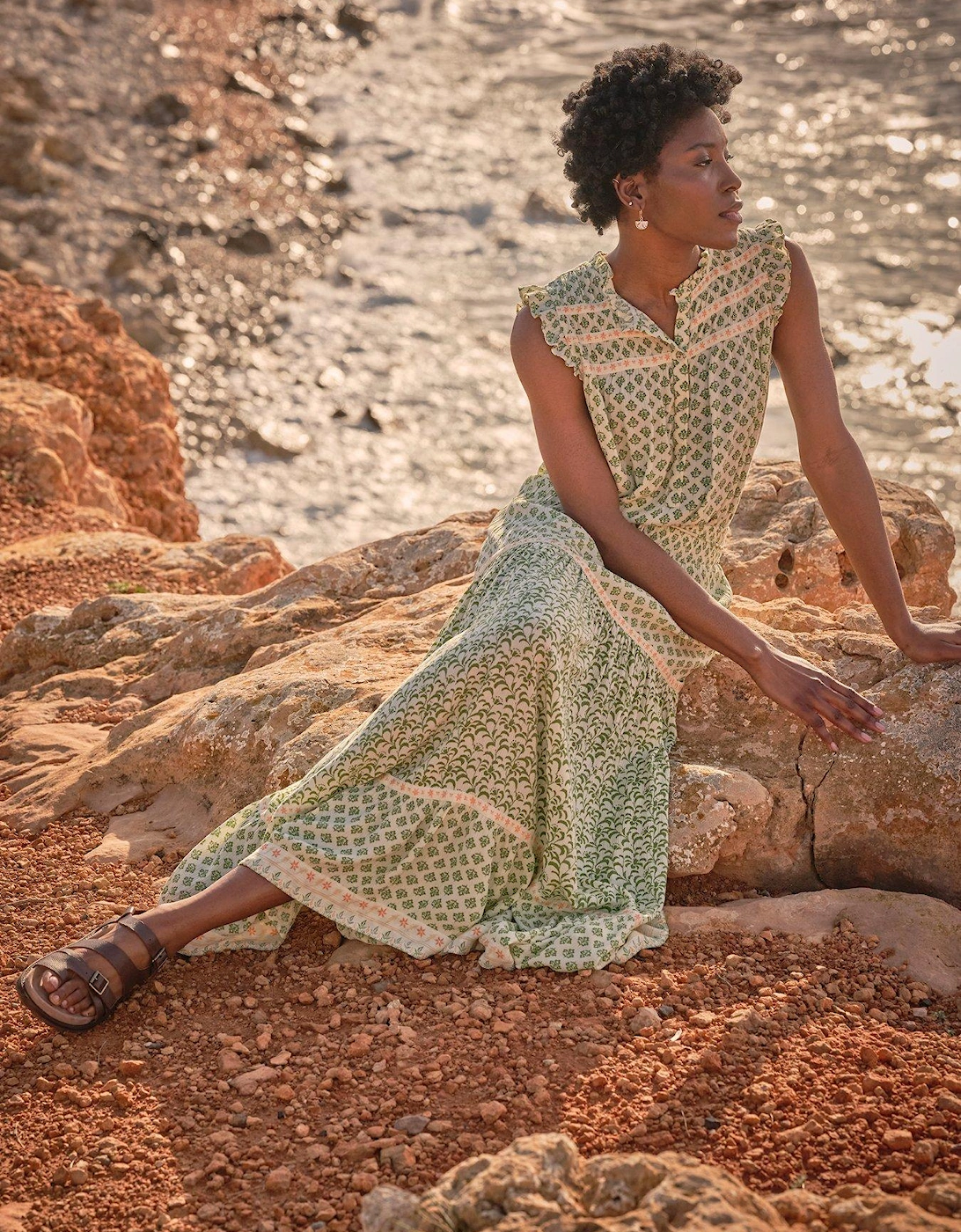 Jayla Woodblock Maxi Skirt - Green, 2 of 1