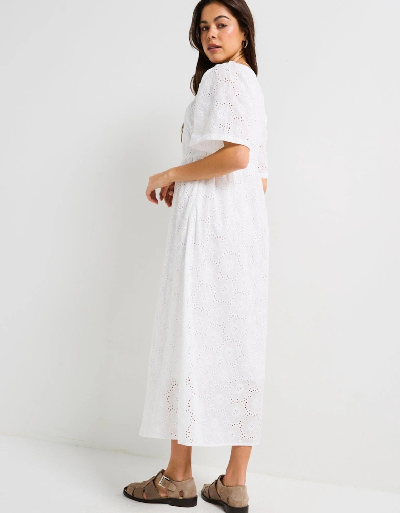 Heaven V-Neck Anglaise Dress - White