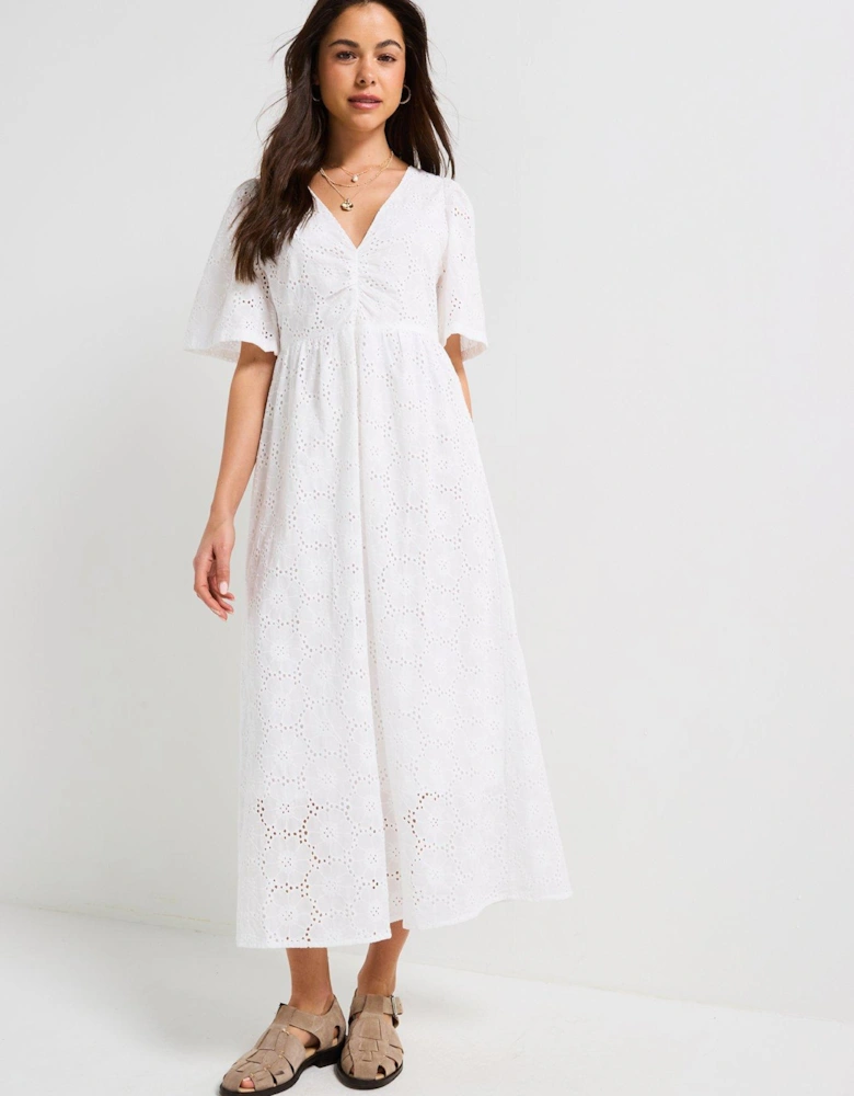 Heaven V-Neck Anglaise Dress - White