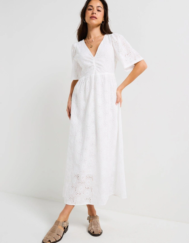 Heaven V-Neck Anglaise Dress - White
