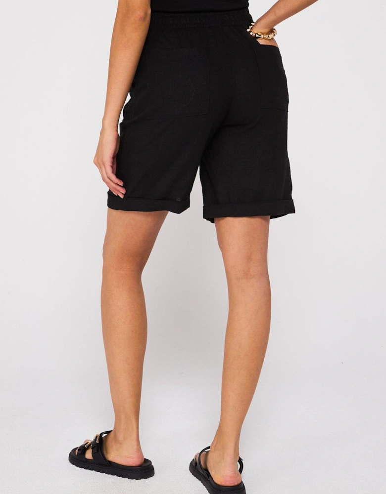 Linen Blend Shorts - Black