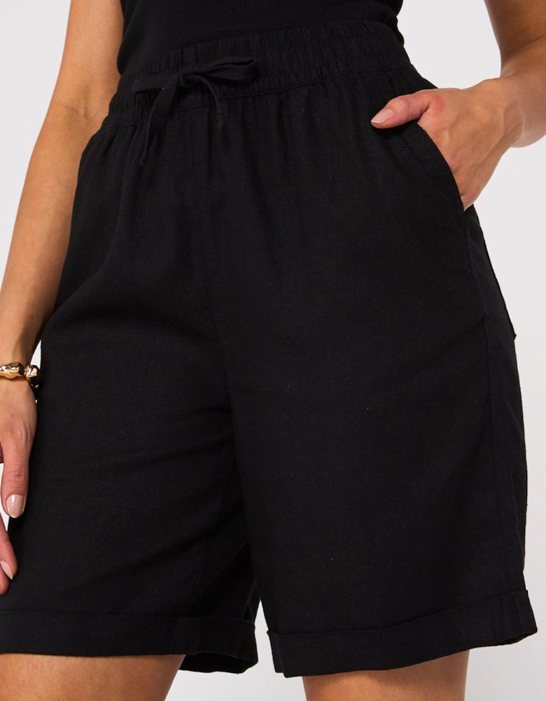 Linen Blend Shorts - Black