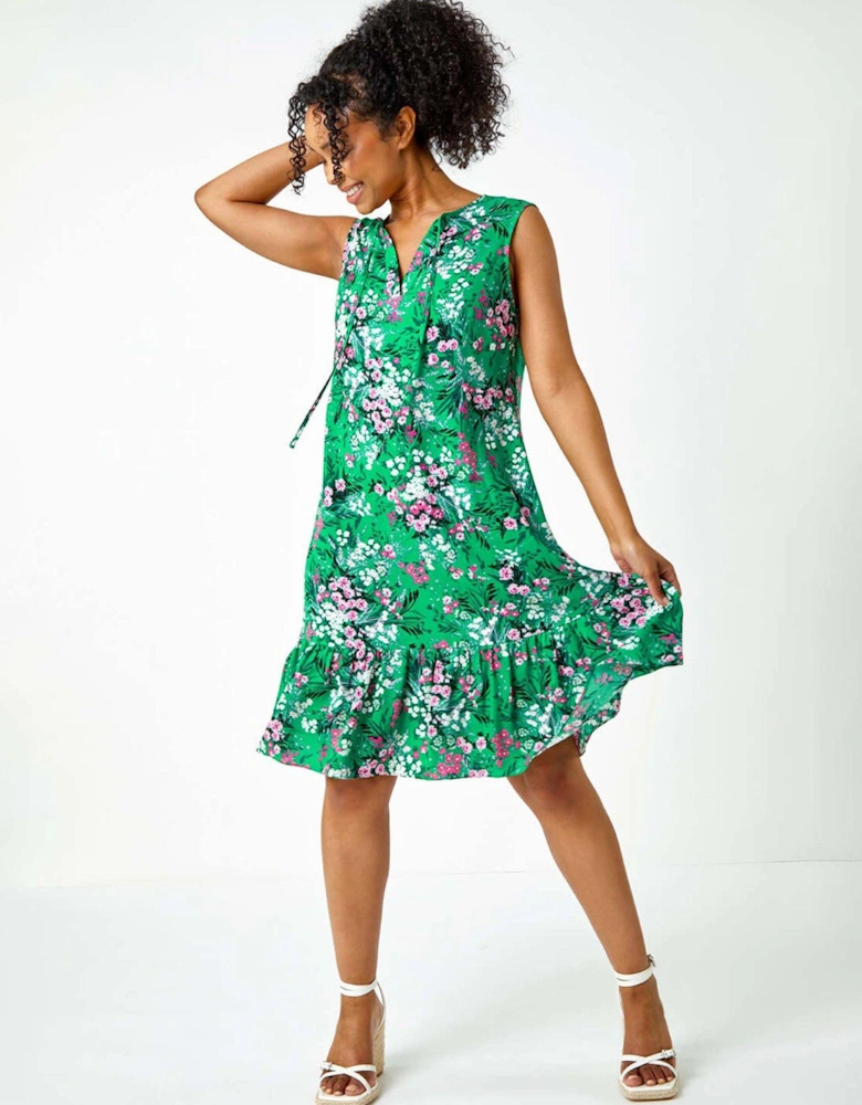 Petite Floral Print Frill Hem Dress