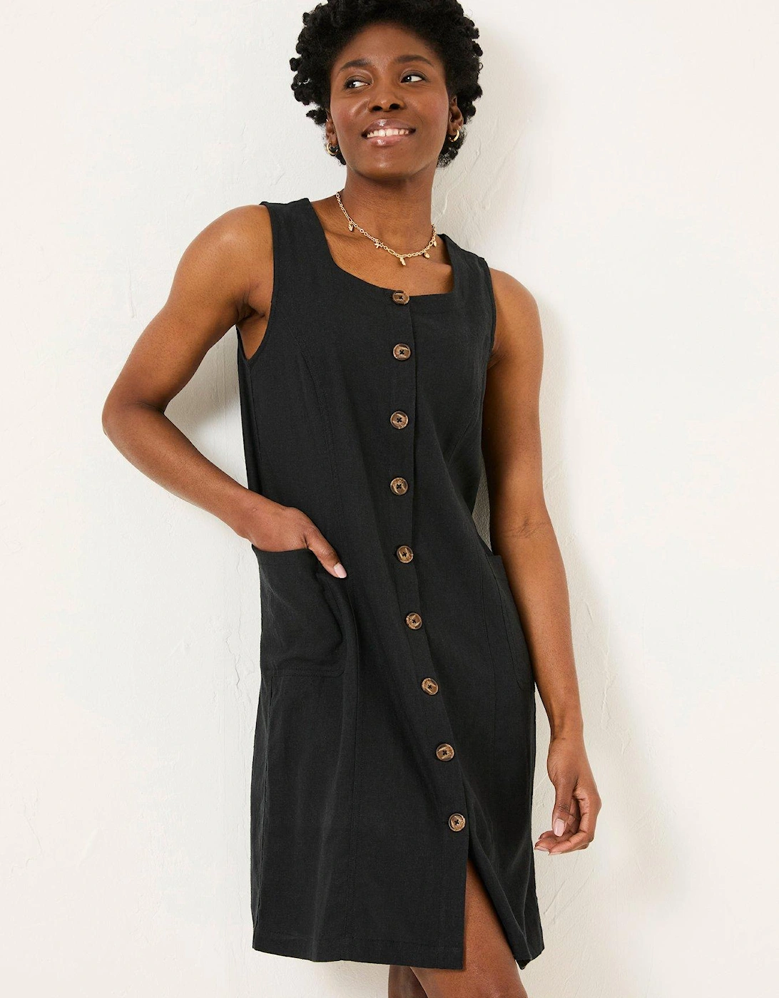 Binny Button Linen Dress - Black, 2 of 1