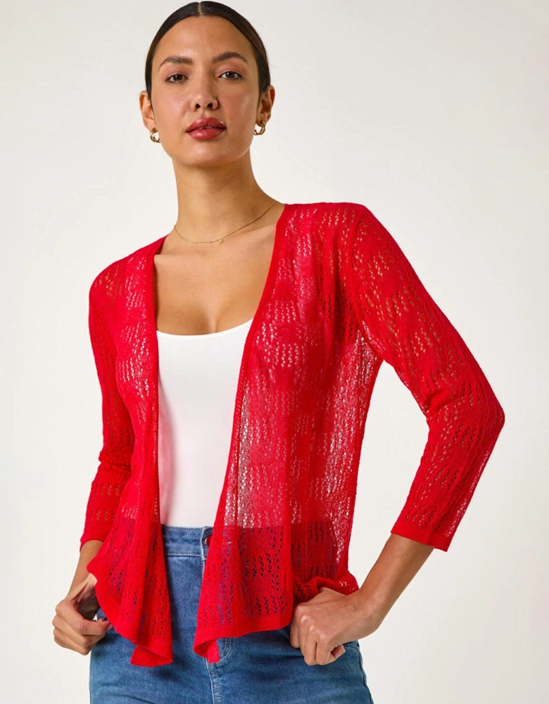 Textured Light Knit Shrug - Red