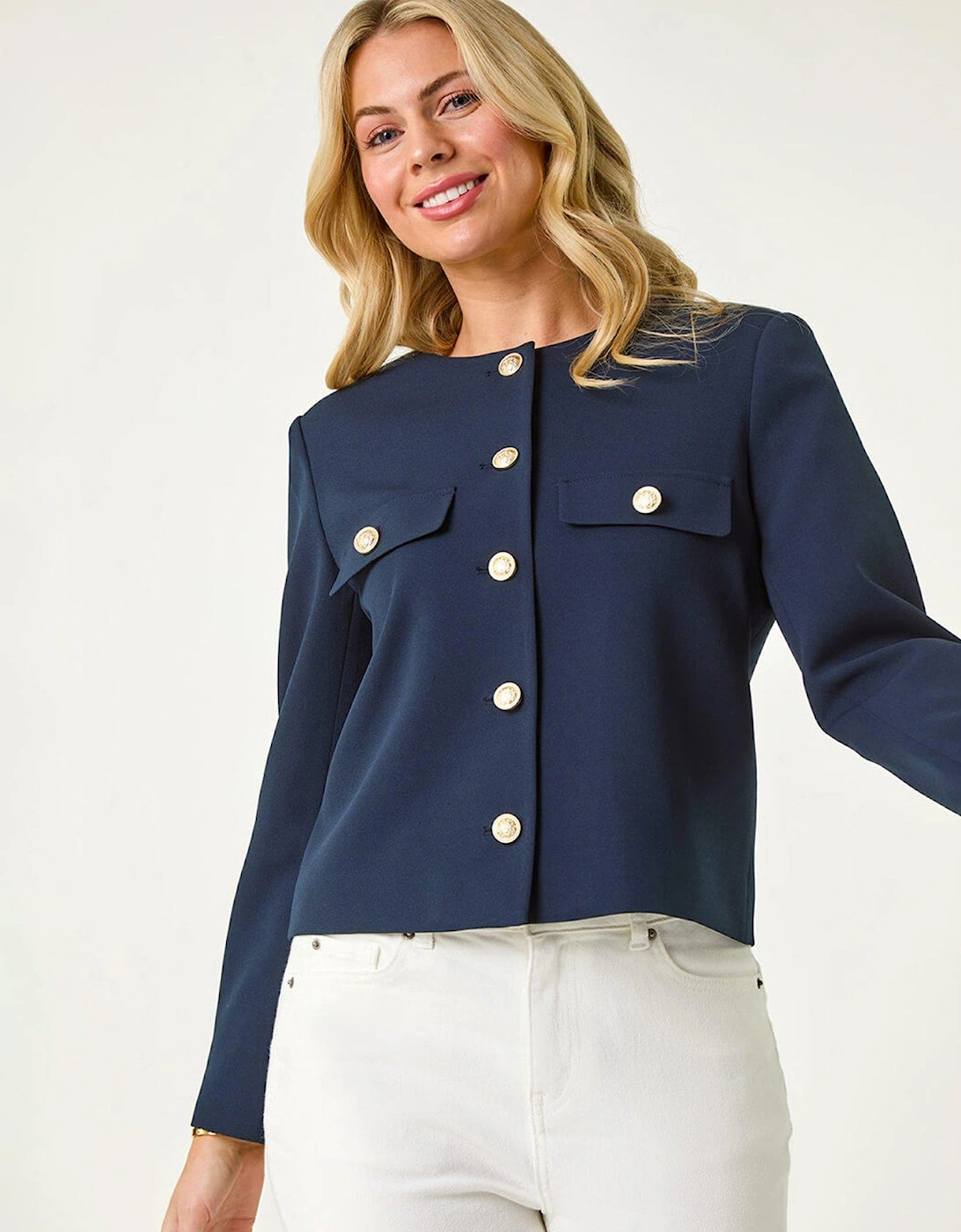 Petite Button Fastening Jacket - Navy, 2 of 1
