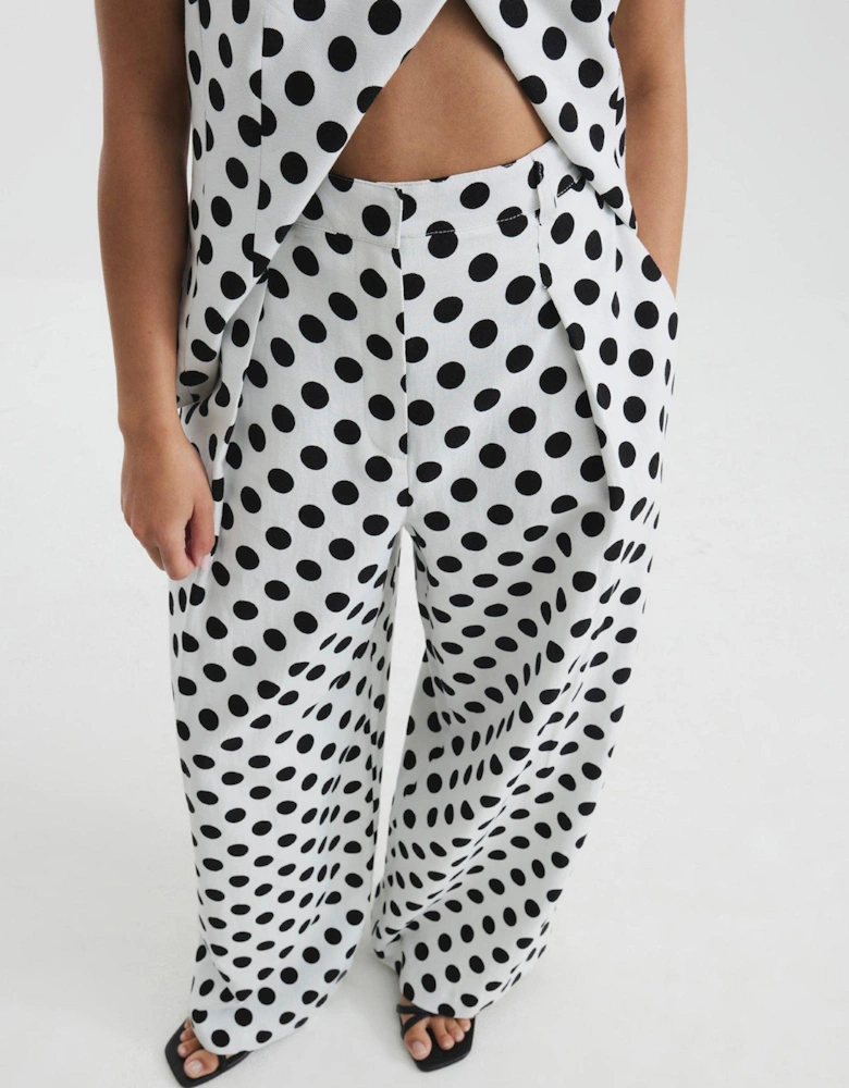 Petite Polka Dot Wide Leg Trousers - White
