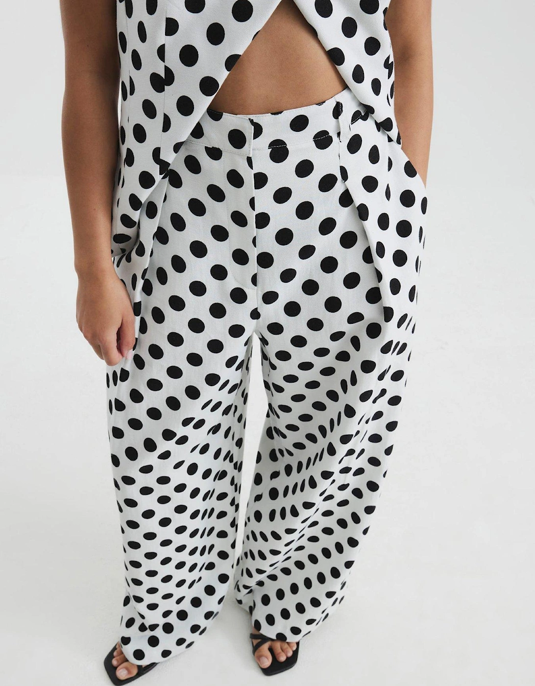 Petite Polka Dot Wide Leg Trousers - White