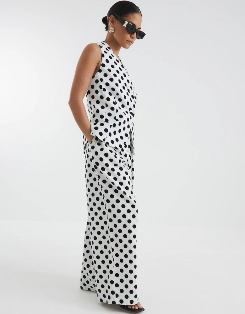 Petite Polka Dot Wide Leg Trousers - White
