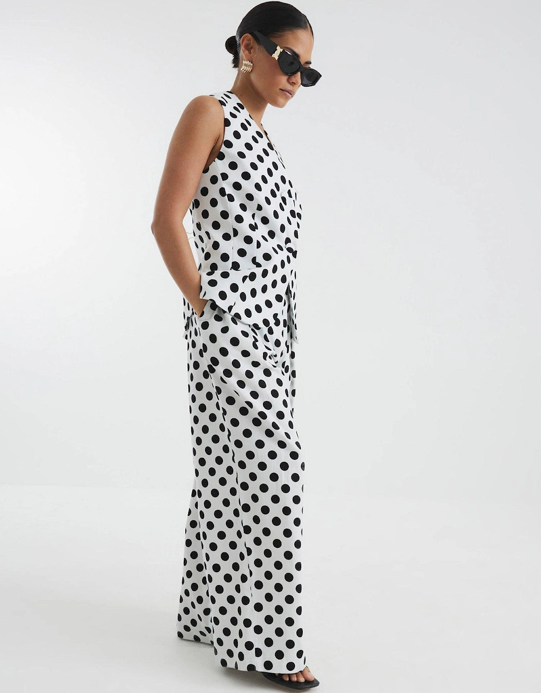 Petite Polka Dot Wide Leg Trousers - White