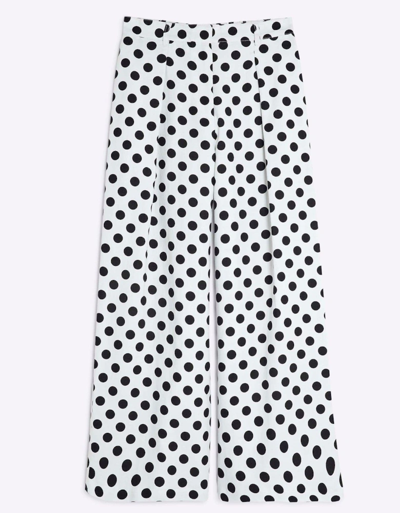 Petite Polka Dot Wide Leg Trousers - White