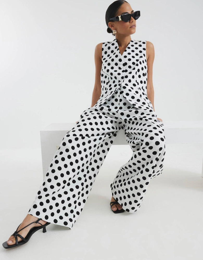 Petite Polka Dot Wide Leg Trousers - White