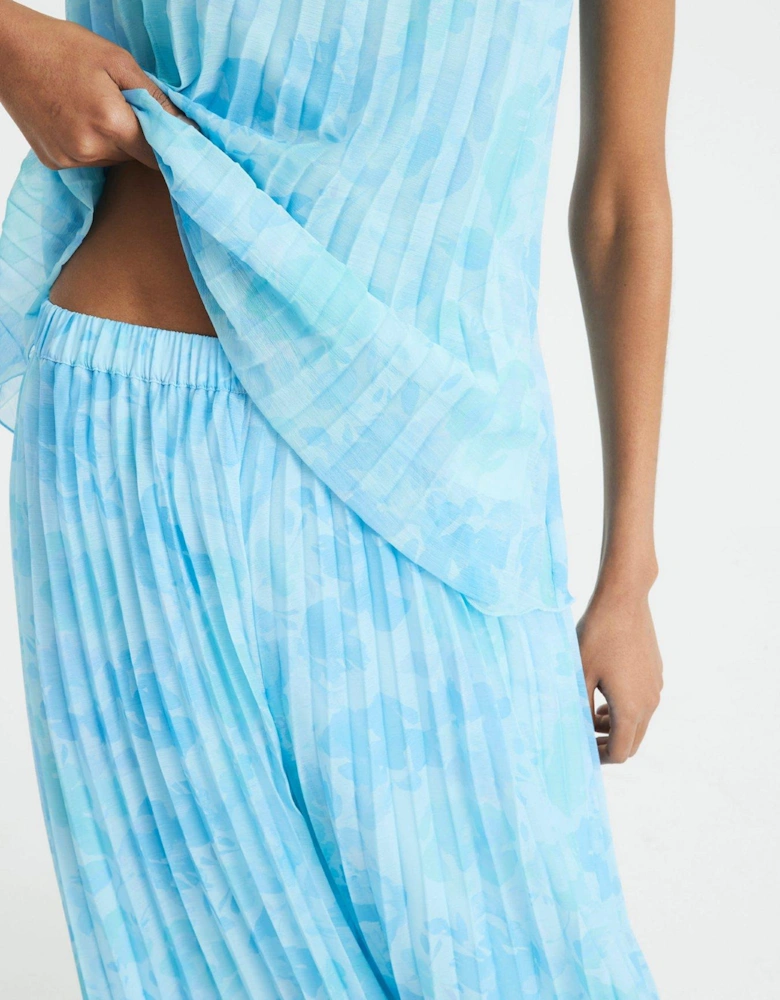 Wide Leg Plisse Trousers - Blue