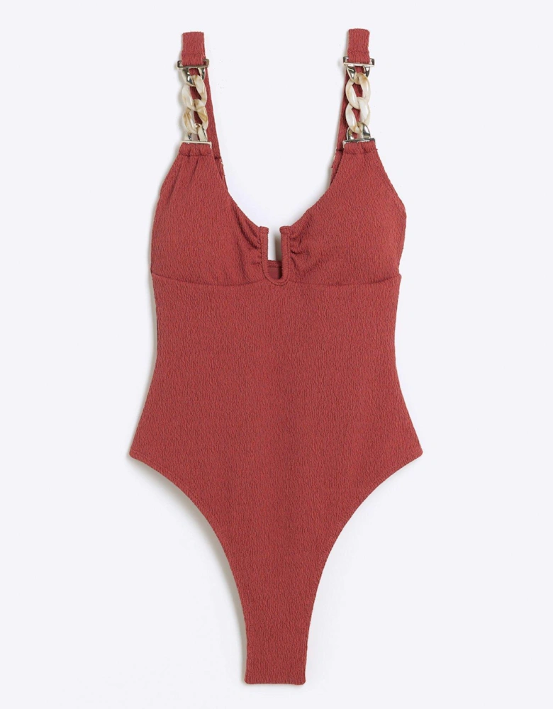 Texture Tort Chain Swimsuit - Brown