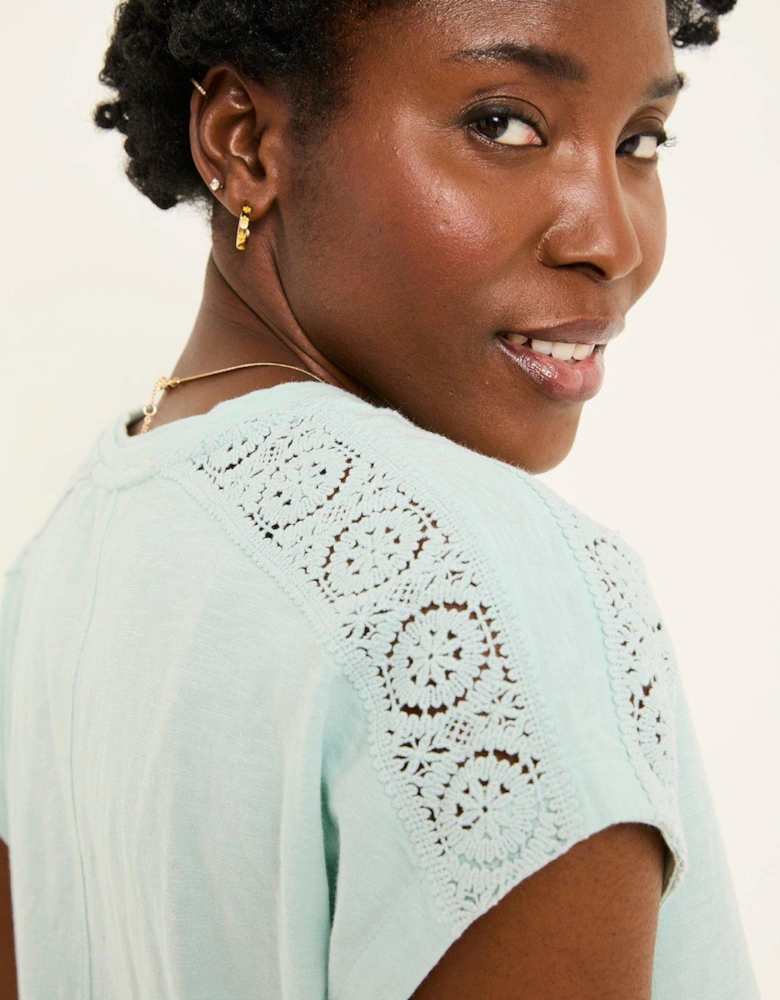 Lace Tie Front Top - Green