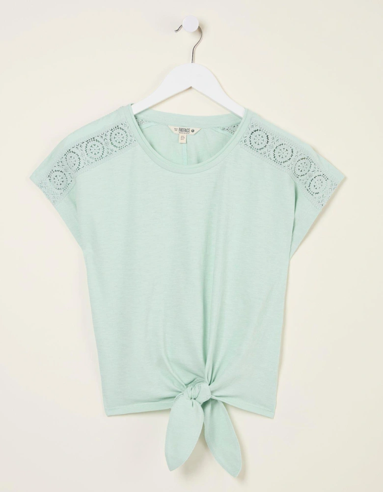 Lace Tie Front Top - Green