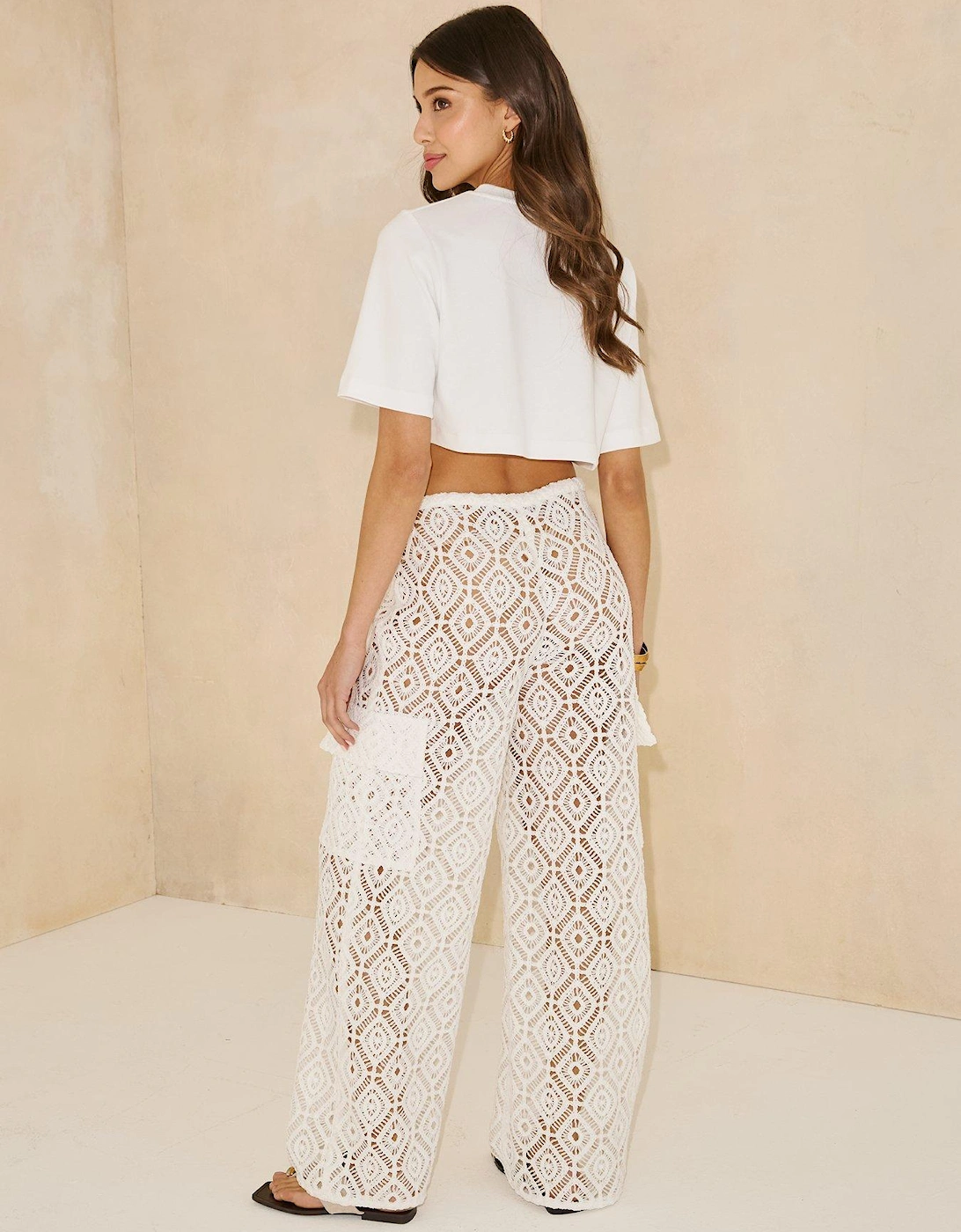 Crochet Cargo Trouser - Cream