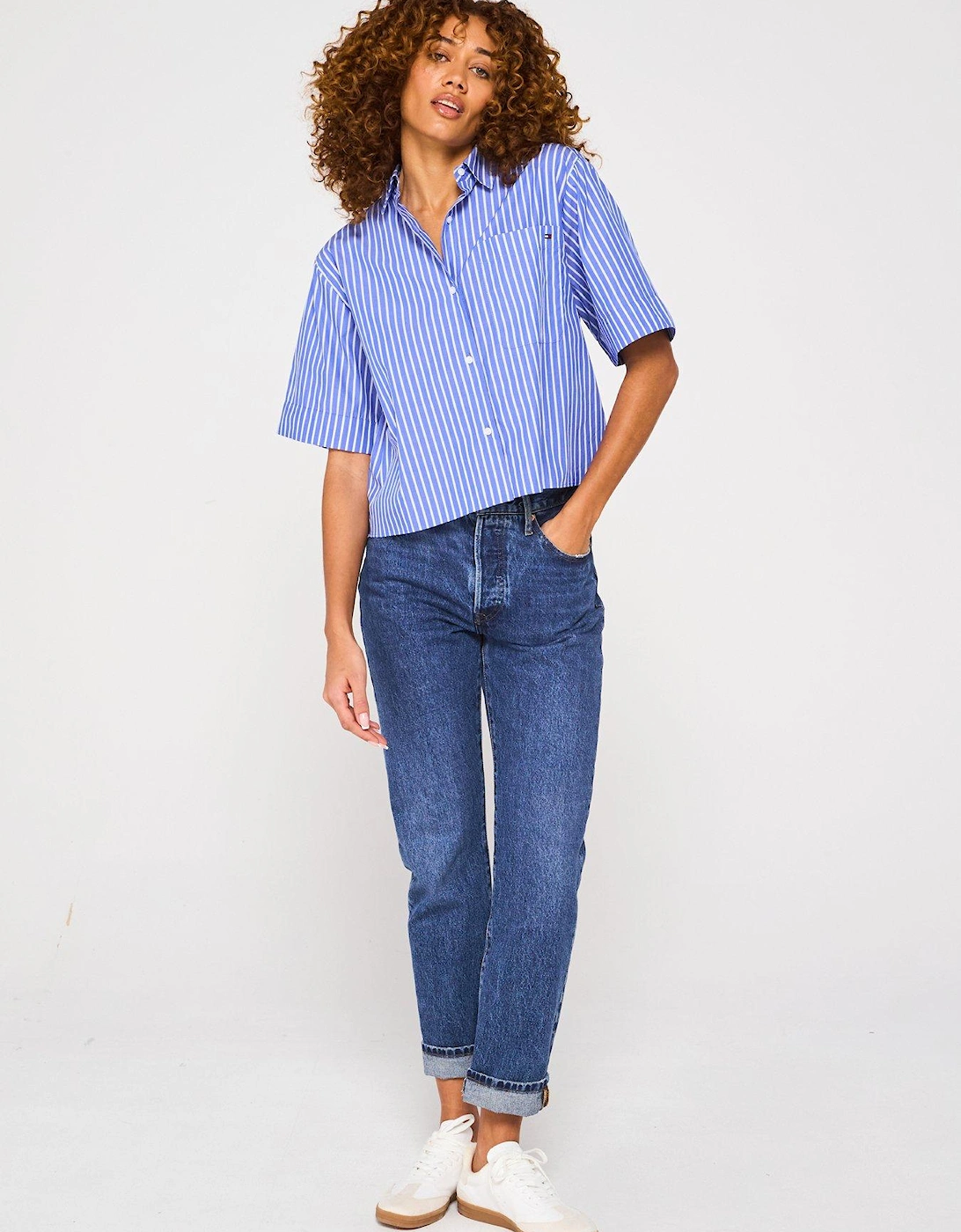 Boxy Poplin Short Sleeve Shirt - Blue