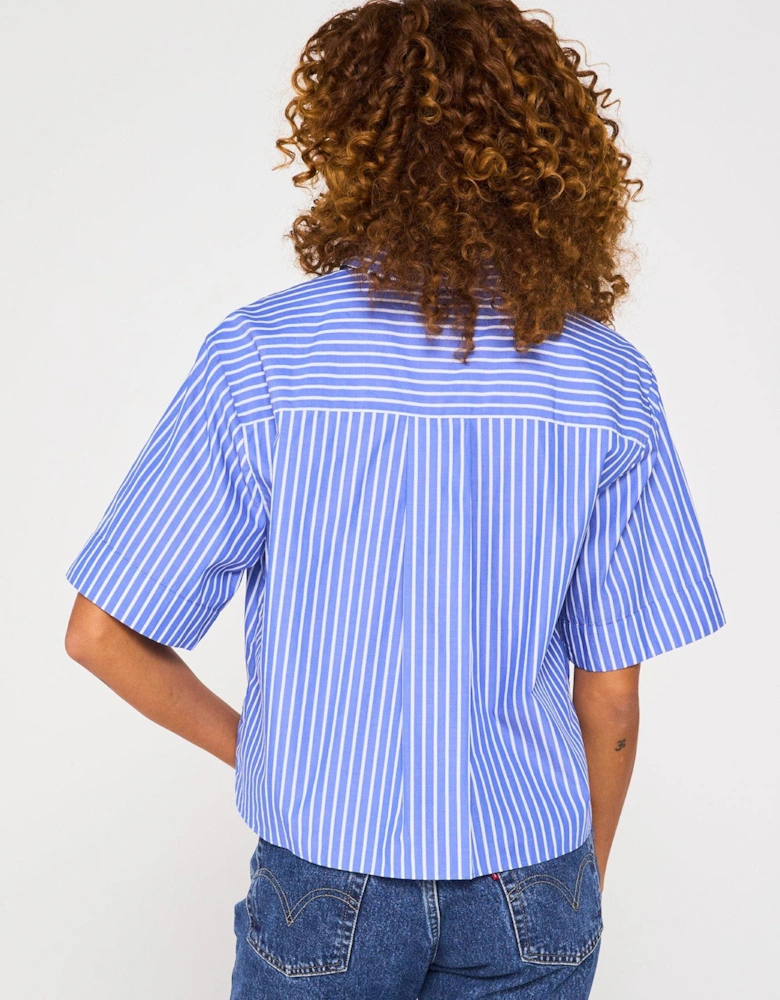Boxy Poplin Short Sleeve Shirt - Blue