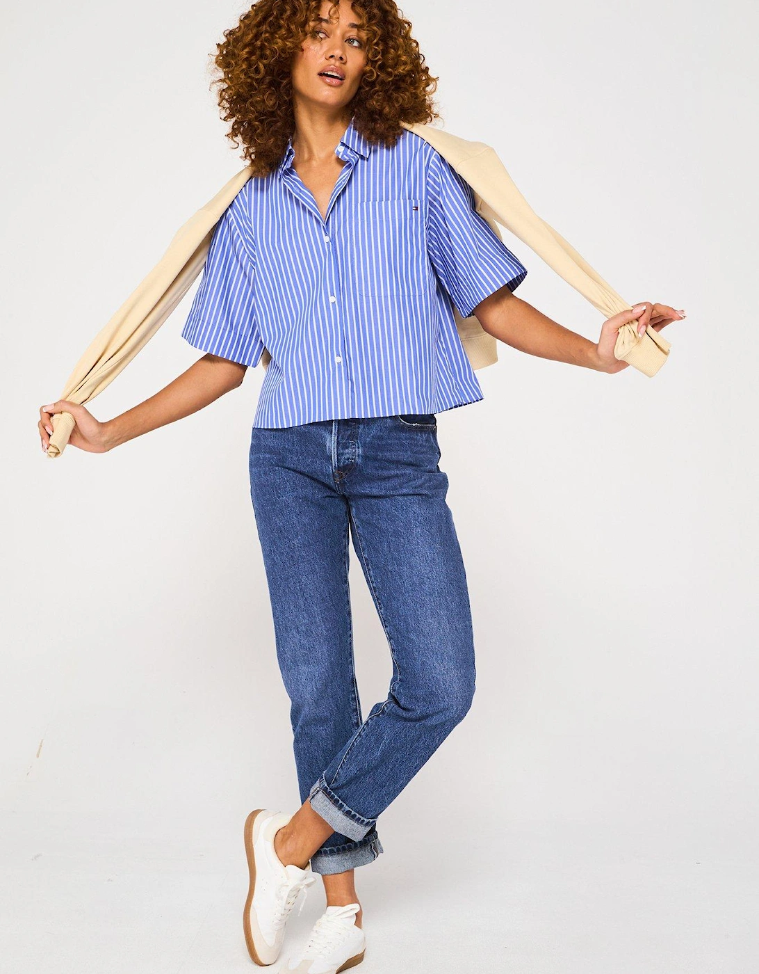 Boxy Poplin Short Sleeve Shirt - Blue