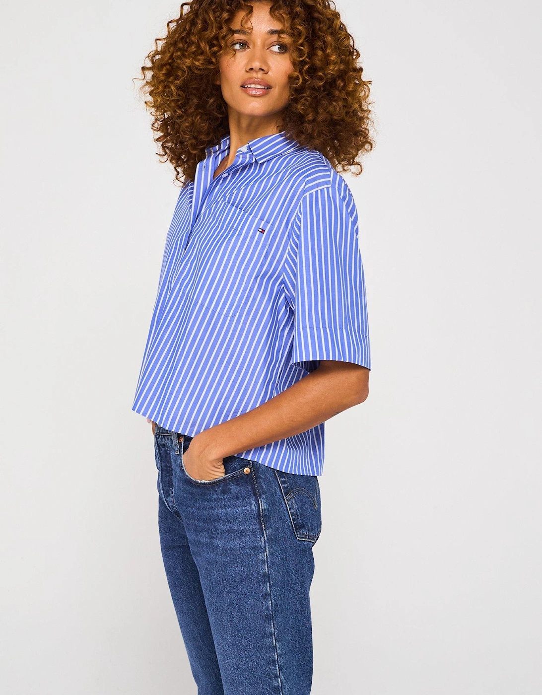 Boxy Poplin Short Sleeve Shirt - Blue