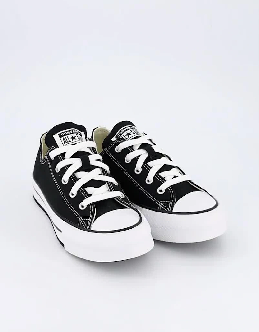 Junior Girls Eva Lift Canvas Platform Ox Trainers - Black - Black/White