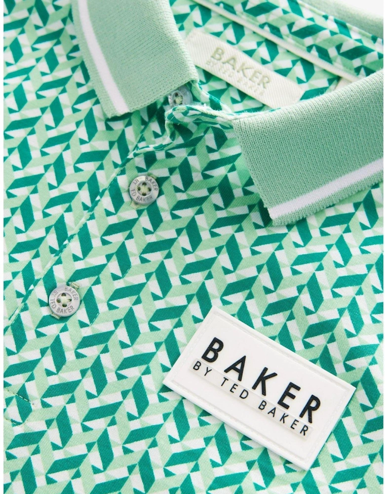 Geometric Print Polo Shirt - Green